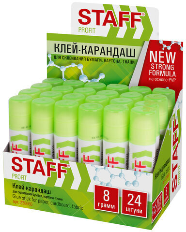 Клей-карандаш УСИЛЕННЫЙ STAFF Profit, 8 г, PVP-основа, 228660