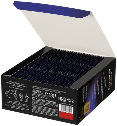 Чай CURTIS "Tender Moments" черный со вкусом ягод и мяты, 100 пакетиков в конвертах по 1,5 г, 102121