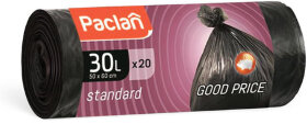 Мешки для мусора 30 л, черные, в рулоне 20 шт., ПНД, 7,3 мкм, 50х60 см, PACLAN &quot;Standard&quot;