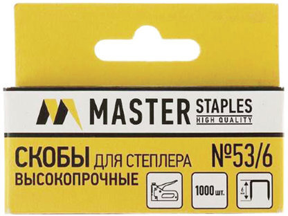Скобы для степлера мебельного, тип 53, 6 мм, ВЫСОКОПРОЧНЫЕ, количество 1000 шт., СМ53-6Б