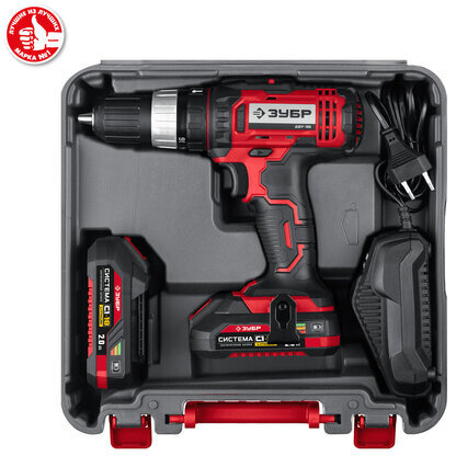 Дрель-шуруповерт ударная АККУМУЛЯТОРНАЯ, с двумя аккумуляторами 2 Ач, 18 В, ЗУБР ДШУ-185-22