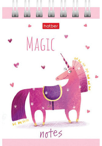 Блокнот МАЛЫЙ ФОРМАТ (75х105 мм) А7, 40 л., гребень, тонированный блок, без линовки, HATBER "Единорожки", 40Б7Вгр