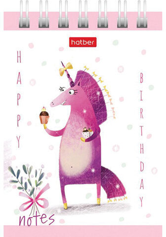 Блокнот МАЛЫЙ ФОРМАТ (75х105 мм) А7, 40 л., гребень, тонированный блок, без линовки, HATBER "Единорожки", 40Б7Вгр