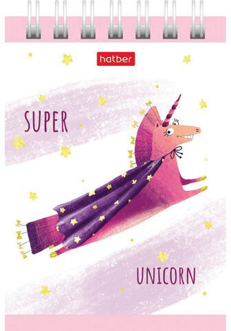 Блокнот МАЛЫЙ ФОРМАТ (75х105 мм) А7, 40 л., гребень, тонированный блок, без линовки, HATBER "Единорожки", 40Б7Вгр