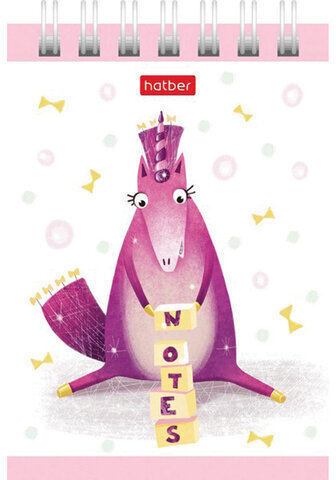 Блокнот МАЛЫЙ ФОРМАТ (75х105 мм) А7, 40 л., гребень, тонированный блок, без линовки, HATBER "Единорожки", 40Б7Вгр