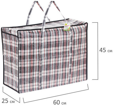 Сумка-баул хозяйственная, полипропилен, 60х45х25 см, 68 литров, черно-красная, 150 г/м2, ЛЮБАША, 604700