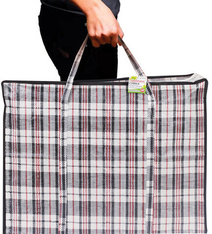 Сумка-баул хозяйственная, полипропилен, 60х45х25 см, 68 литров, черно-красная, 150 г/м2, ЛЮБАША, 604700