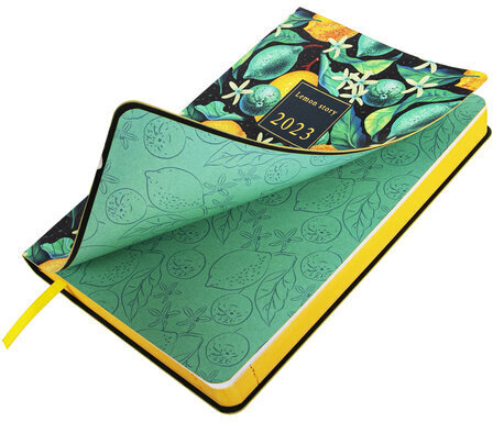 Ежедневник датированный 2023 А5 138x213 мм BRAUBERG "Vista", под кожу, гибкий, "Lemon Story", 114126