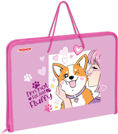 Папка для труда на молнии с ручками ПИФАГОР А4, 1 отделение, пластик, органайзер, "Fluffy akita", 272227