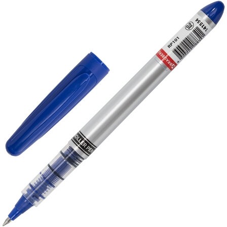 Ручка-роллер BRAUBERG "Control", СИНЯЯ, корпус серебристый, узел 0,5 мм, линия письма 0,3 мм, 141554