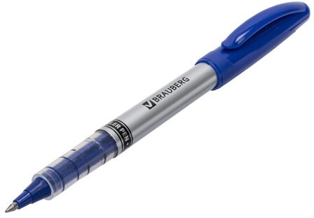 Ручка-роллер BRAUBERG "Control", СИНЯЯ, корпус серебристый, узел 0,5 мм, линия письма 0,3 мм, 141554