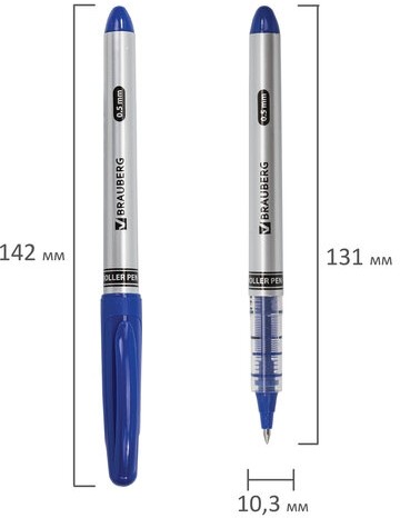 Ручка-роллер BRAUBERG "Control", СИНЯЯ, корпус серебристый, узел 0,5 мм, линия письма 0,3 мм, 141554