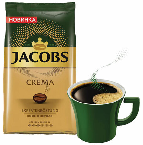 Кофе в зернах JACOBS "Crema", 1000 г, вакуумная упаковка, 8051592