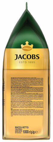 Кофе в зернах JACOBS "Crema", 1000 г, вакуумная упаковка, 8051592