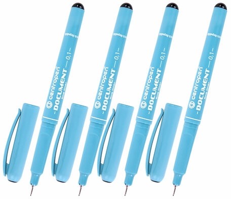 Ручки капиллярные (линеры) ЧЕРНЫЕ CENTROPEN "Document" НАБОР 4 шт., линия 0,1/0,3/0,5/0,7 мм, 2631/4, 2 2631 0404