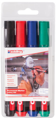 Маркеры перманентные EDDING 300 НАБОР 4 шт., АССОРТИ, круглый наконечник, 1,5-3 мм, E-300/4S