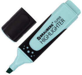 Текстовыделитель BRAUBERG &quot;SUPER PASTEL&quot;, БИРЮЗОВЫЙ, прорезиненный корпус, линия 1-5 мм, 151752