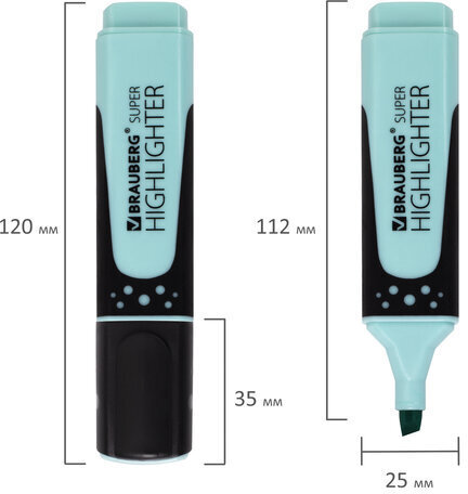Текстовыделитель BRAUBERG "SUPER PASTEL", БИРЮЗОВЫЙ, прорезиненный корпус, линия 1-5 мм, 151752