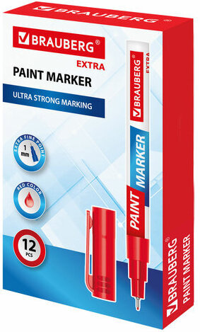Маркер-краска лаковый EXTRA (paint marker) 1 мм, КРАСНЫЙ, УСИЛЕННАЯ НИТРО-ОСНОВА, BRAUBERG, 151964