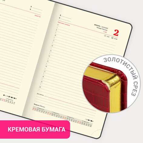 Ежедневник датированный 2025, А5, 138x213 мм, BRAUBERG "Comodo", под кожу, красный, 115773