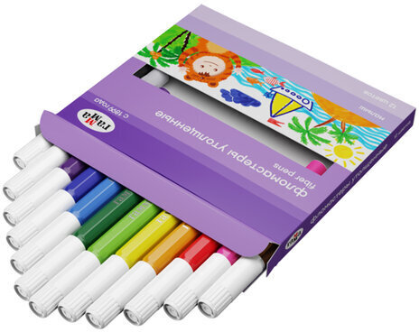 Фломастеры утолщенные ГАММА "Малыш", 12 цветов, смываемые, шестигранные, картонная упаковка, европодвес, 180319_01