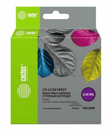 Картридж струйный CACTUS (CS-LC3619XLY) для Brother MFC-J2330DW/J3530DW/J3930D, желтый, ресурс 1500 страниц