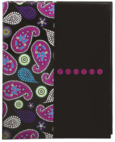 Фотоальбом BRAUBERG на 200 фотографий 10х15 см, твердая обложка, "Пейсли", черный с розовым, 390668