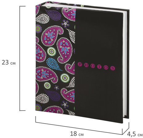 Фотоальбом BRAUBERG на 200 фотографий 10х15 см, твердая обложка, "Пейсли", черный с розовым, 390668