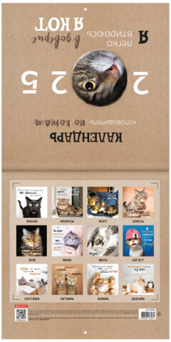 Календарь настенный перекидной на 2025 г., BRAUBERG, 12 листов, 29х29 см, "Смешные котики", 116165