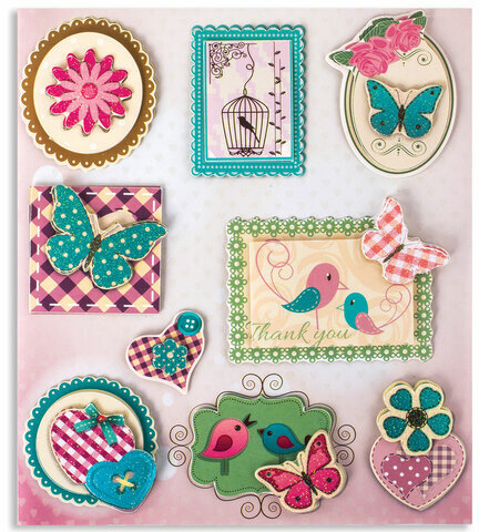 Наклейки бумажные объемные для скрапбукинга и декора РОМАНТИКА, 9 штук, ОСТРОВ СОКРОВИЩ, 662272