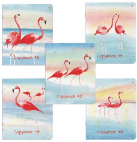 Тетрадь А5 48 л. АЛЬТ скоба, клетка, Soft Touch, фольга, "ФЛАМИНГО" (5 видов), 7-48-730