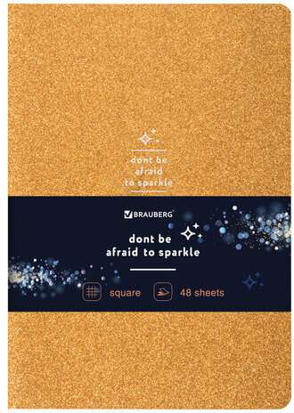 Тетрадь 48 л. в клетку обложка кожзам с блестками, сшивка, A5 (147х210мм), ЗОЛОТОЙ, BRAUBERG SPARKLE, 403851