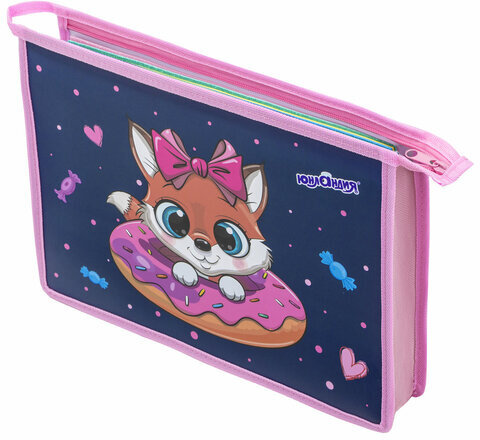 Папка для тетрадей ЮНЛАНДИЯ А4, 1 отделение, пластик, на молнии, "Donut worry", 272136