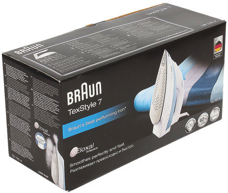Утюг BRAUN TS725A, 2400 Вт, антипригарное покрытие, самоочистка, автоотключение, антикапля, белый/голубой