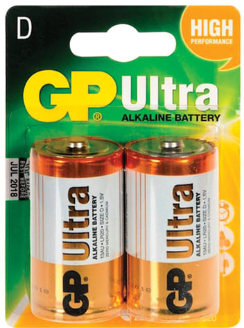 Батарейки GP Ultra, D (LR20, 13А), алкалиновые, КОМПЛЕКТ 2 шт., блистер, 13AU-CR2
