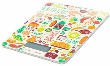 Весы кухонные BQ (БИ-КЬЮ) KS1010, электронный дисплей, max вес 5 кг, тарокомпенсация, закаленное стекло, с рисунком, 86191803