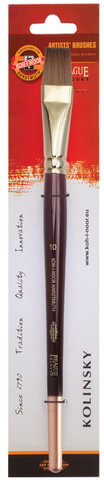 Кисть художественная KOH-I-NOOR колонок, плоская, №10, короткая ручка, блистер, 9936010010BL
