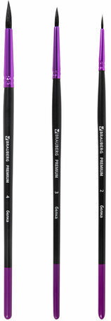Кисти BRAUBERG PREMIUM, набор 3 шт. (беличьи круглые № 2, 3, 4), блистер, 201020