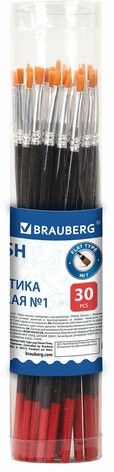 Кисть BRAUBERG синтетика, плоская, №1, 200864