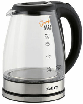Чайник SCARLETT SC-EK27G36, 1,8 л, 1800 Вт, закрытый нагревательный элемент, стекло, черный