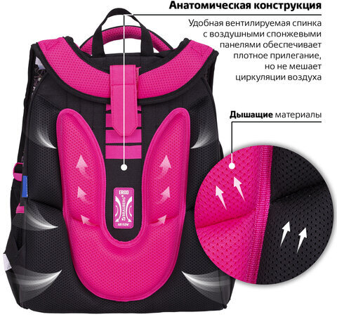 Ранец BRAUBERG LUMINOUS, 2 отделения, с брелоком, "Cats first", СВЕТЯЩИЙСЯ РИСУНОК, 38х29х16 см, 271367