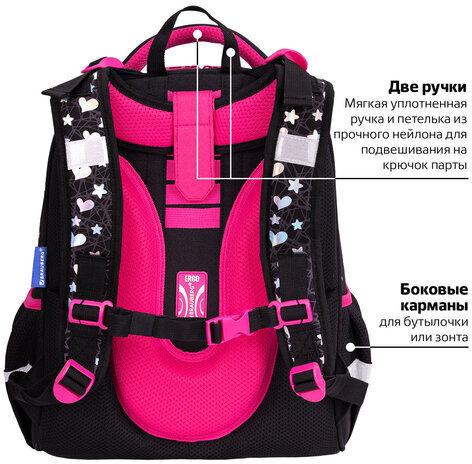 Ранец BRAUBERG LUMINOUS, 2 отделения, с брелоком, "Cats first", СВЕТЯЩИЙСЯ РИСУНОК, 38х29х16 см, 271367