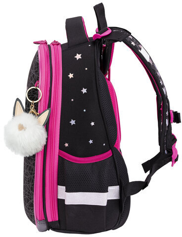 Ранец BRAUBERG LUMINOUS, 2 отделения, с брелоком, "Cats first", СВЕТЯЩИЙСЯ РИСУНОК, 38х29х16 см, 271367