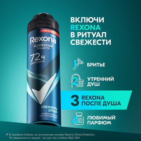 Антиперспирант аэрозольный 150 мл, REXONA MEN "Свежесть душа", усиленная защита