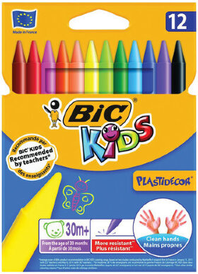 Мелки пластиковые BIC &quot;Plastidecor&quot;, 12 цветов, ультрапрочные, круглые, картонная упаковка, подвес, 945764