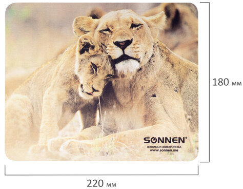 Коврик для мыши SONNEN "LIONS", резина + ткань, 220х180х3 мм, 513310