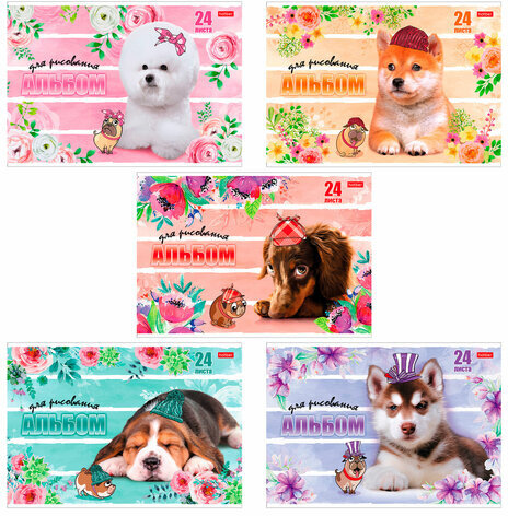 Альбом для рисования, А4, 24 листа, скоба, обложка картон, HATBER, 205х290 мм, "Любимцы", 24А4В, A090770