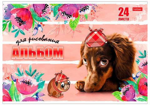 Альбом для рисования, А4, 24 листа, скоба, обложка картон, HATBER, 205х290 мм, "Любимцы", 24А4В, A090770