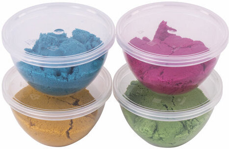 Песок для лепки кинетический ЮНЛАНДИЯ, 4 цвета, 560 г, формочка, картонный рукав, 104990