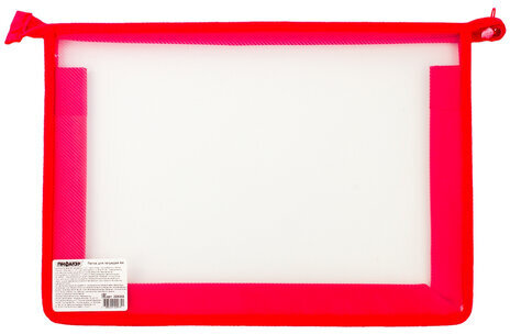 Папка для тетрадей А4 ПИФАГОР, пластик, молния сверху, прозрачная, красная, 228208